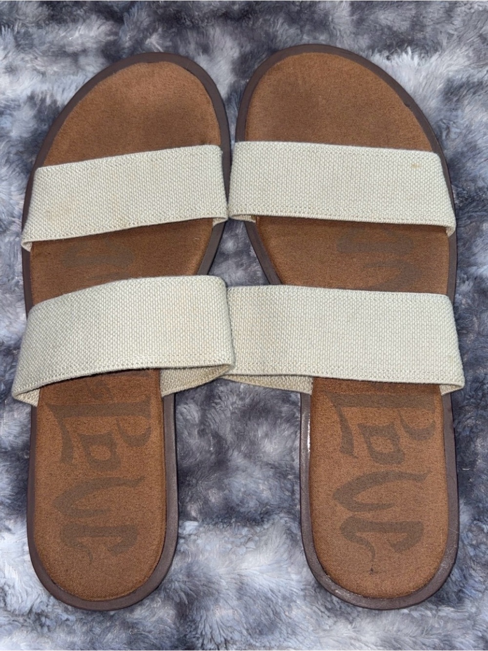 Target Beige Canvas Double-Strap Slide Sandals